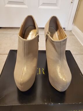 Paper Fox Beige Glitter Ankle Booties